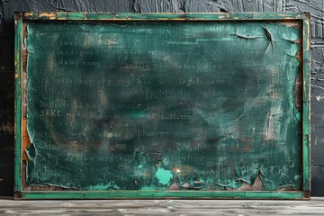 Old Green Chalkboard With Writing - obrazy, fototapety, plakaty