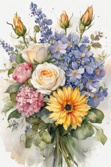 Obraz na płótnie Canvas a watercolor wildflower bouquet with white background