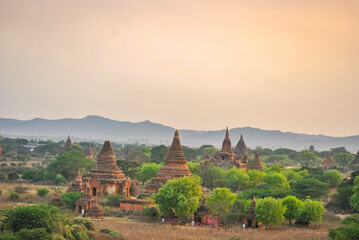 Close up sacred temples landscape of Bagan, Myanmar