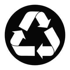 Recycled paper symbol , white recycle icon with black round background