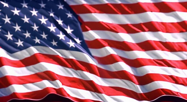 United States flag waving in wind, photorealistc