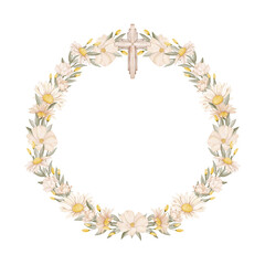 Wedding wreath of pink flowers and leaves