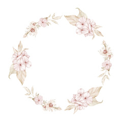 Wedding wreath of pink flowers and leaves