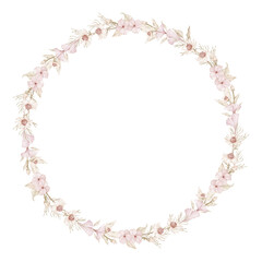 Wedding wreath of pink flowers and leaves