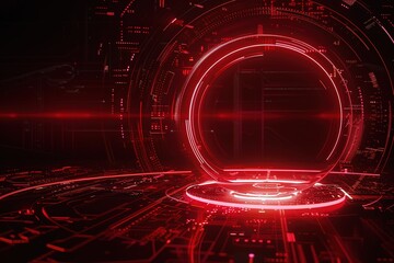 Hi-tech circle red lines glowing Tech Time Tunnel Abstract digital design featuring, futuristic concepts, and networked elements, creating a captivating visual representation of technology