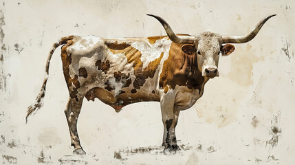 Side view Texas longhorn cattle on plain background - AI Generated Abstract Art