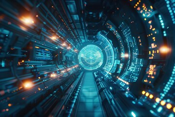 Fototapeta premium tunnel technology theme technology world Perspective, modern and futuristic atmosphere, sci-fi concept, digital data, big data, futuristic, beautiful, hi-tech.