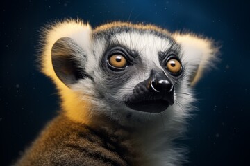 Adorable ring-tailed lemur with black and white stripes  - obrazy, fototapety, plakaty
