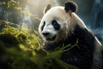 A cute panda with black and white fur 