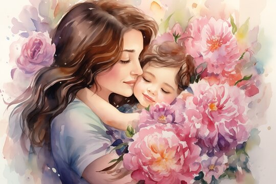 mother and daughter watercolor