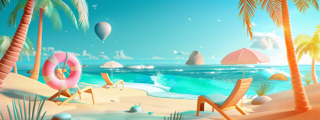 Fototapeta na wymiar A 3D rendering illustration of summer banner at sea on vacation.