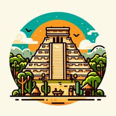 Maya Pyramid Mexican Stone Ruin, vector illustration cartoon chichen itza sticker logo icon vector.