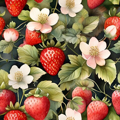 Watercolor strawberry pattern, generative ai