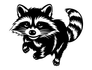 Obraz premium A raccoon running quickly. black vector design against white background 