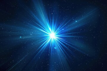 Image of blue star starburst glowing on a dark background, concept of dispersion, explosion, beautiful sparkling light. - obrazy, fototapety, plakaty