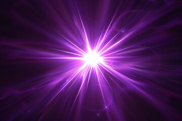 Image of purple star starburst glowing on a dark background, concept of dispersion, explosion, beautiful sparkling light.