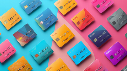 Shopping redefined with a colorful array of credit cards, enhancing the shopping experience with vibrant choices for every transaction. Dive into a world where shopping meets style - obrazy, fototapety, plakaty