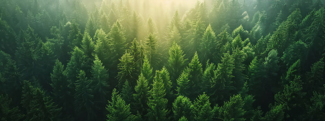 An aerial view of a dense forest filled with trees.
