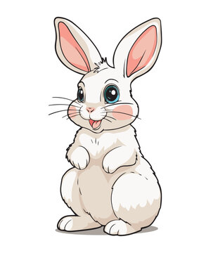 Cute sitting baby bunny with legs tucked in, vector illustration for Easter hunt, wild forest animal, color isolated linear illustration. White Toy rabbit.