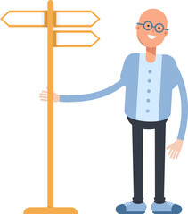 Bald Man Character and Signpost
