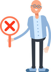 Bald Man Character Showing Wrong Mark
