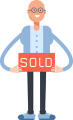 Bald Man Character Holding Sold Signage
