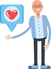 Bald Man Character and Heart Message
