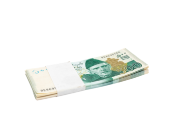 Pakistani five hundred rupees banknote bundle on white isolated background