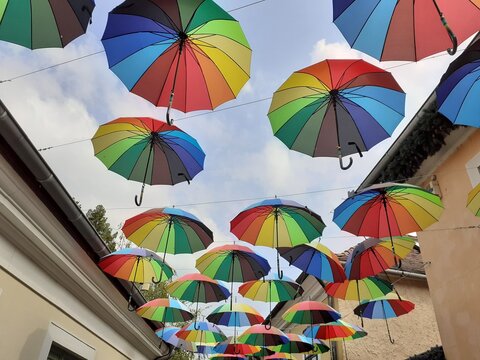colorful umbrellas in the city