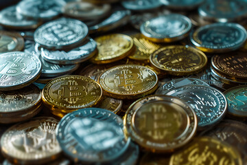 Golden crypto coins falling