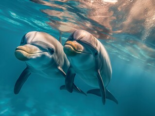 A pair of playful dolphins frolicking in the crystal-clear waters of the Red Sea, embodying joy and harmony with nature