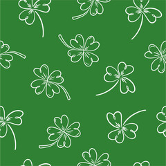 Vector seamless pattern of clover leaves hand-drawn in doodle style. St. Patrick's Day. An Irish illustration.