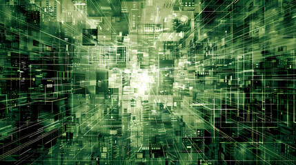 Abstract Digital Matrix in Green Tones Background or Wallpaper