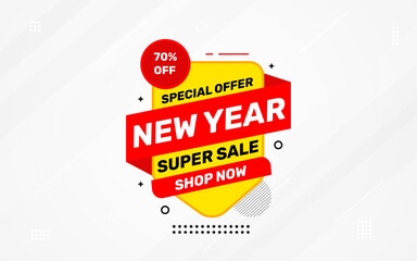 New Year Offer Sale Banner vector template. New Year Discount vector graphic element. Super shop label Promo design. Product opening festival background collection.