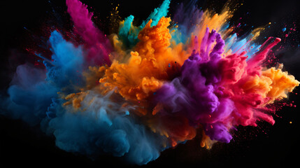 A colorful powder explosion on a black background - obrazy, fototapety, plakaty
