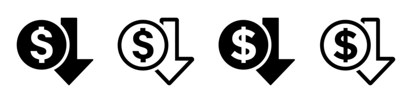 Cost reduction flat vector icon designs set