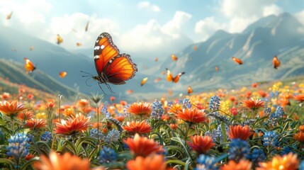 Obraz na płótnie Canvas Butterfly pollinating flowers in mountainous ecoregion