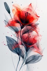 Beautiful illustration of red lily flower with blurred effect, lily tattoo art. Stylized single abstract lily pattern, print design for t-shirts, clothing, paper, stationery, notepads, books, painting