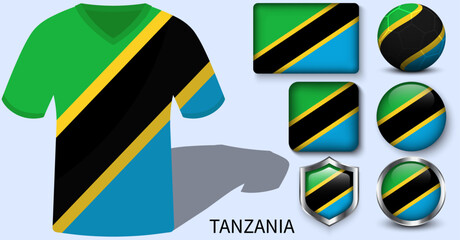Tanzania Flag Collection, Football jerseys of Tanzania - obrazy, fototapety, plakaty