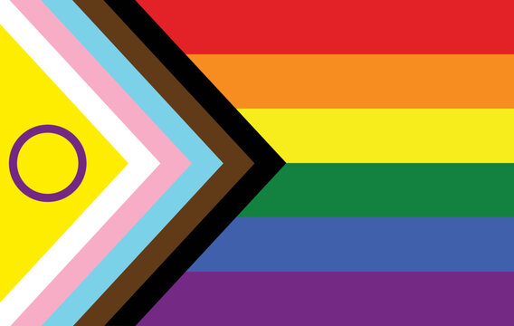 Close-up of colorful Intersex-inclusive redesign of the Progress Pride Flag. Illustration made March 3rd, 2024, Zurich, Switzerland.