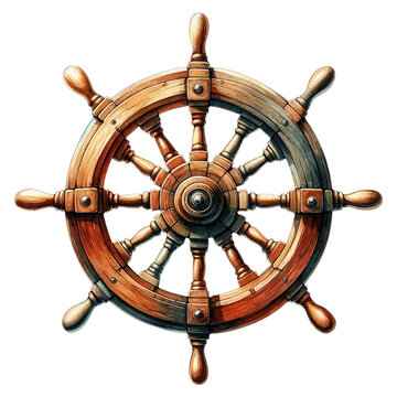 boat steering wheel watercolor style transparent background