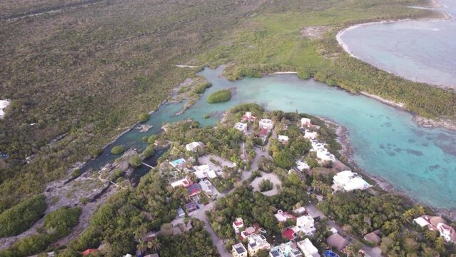 View sunset shot from Akumal, Mexico, Yucatan, Quintana Roo 4 - Cenote taken with drone
