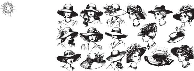 set of vintage women hats silhouette