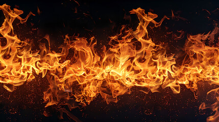 Fototapeta na wymiar close up of orange fire flame line on black background
