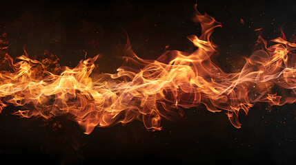 Fototapeta na wymiar horizontal line of fire flames on black background