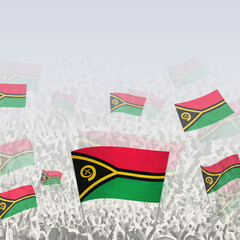 Crowd of people waving flag of Vanuatu square graphic for social media and news.