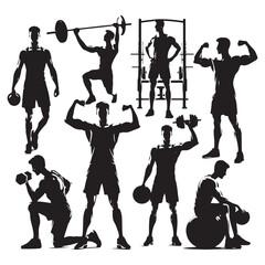 Fitness Titan: Vector Gym Man Silhouette - Harnessing Strength and Determination in Pursuit of Health and Wellness. gym man illustration, gym person vector.