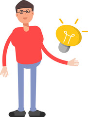 Nerd Boy Character and Light Bulb
