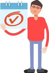 Nerd Boy Character and Check Mark Sign
