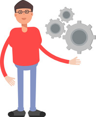 Nerd Boy Character Holding Gears
